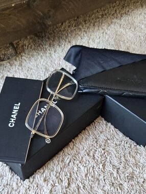 “Chanel Clear Gold Square Eyeglasses Frames Authentic"